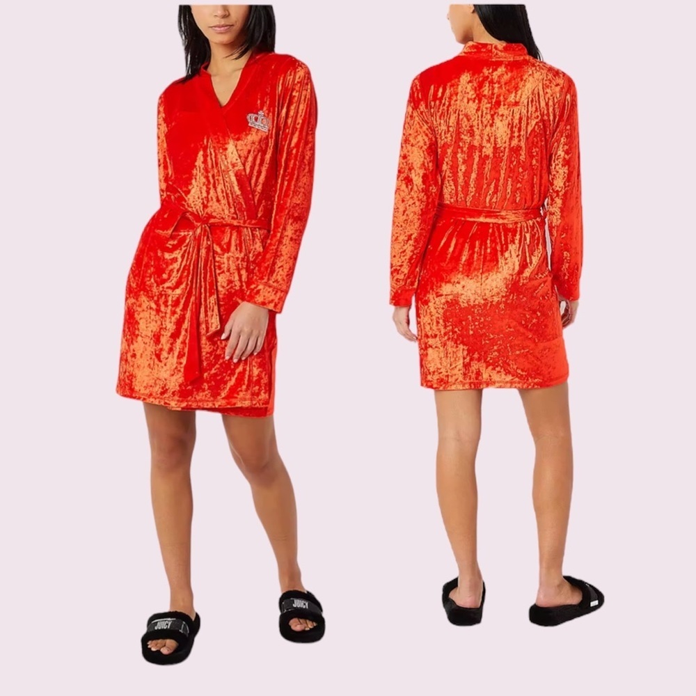 Juicy Couture Fiery Red Crushed Velvet Short Robe